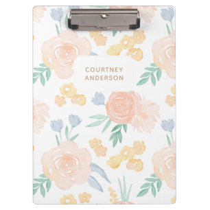 Pink Watercolor Floral Personalised Clipboard