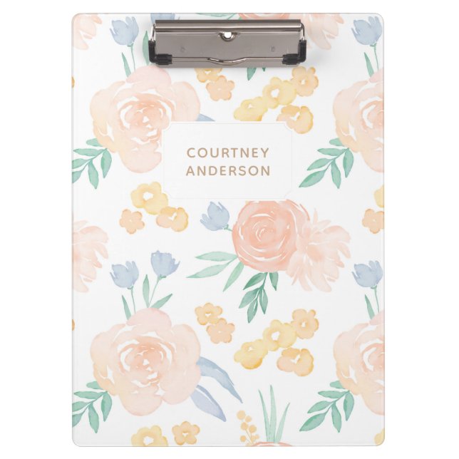 Pink Watercolor Floral Personalised Clipboard (Front)
