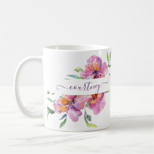 Pink watercolor floral personalised coffee mug