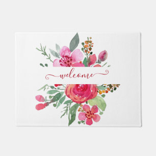 Pink watercolor floral personalised doormat