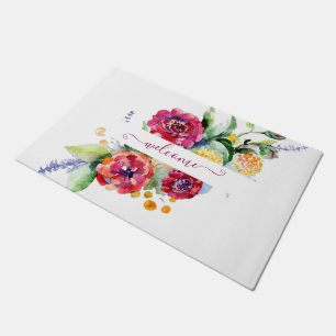 Pink watercolor floral personalised doormat