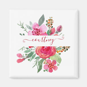 Pink watercolor floral personalised  magnet