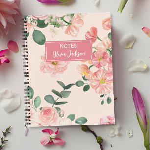 Pink Watercolor Floral Personalised Name Notebook
