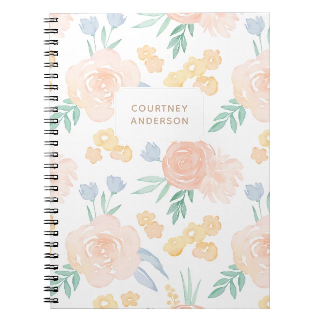 Pink Watercolor Floral Personalised Notebook (Front)