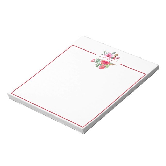 Pink watercolor floral personalised   notepad (Rotated)