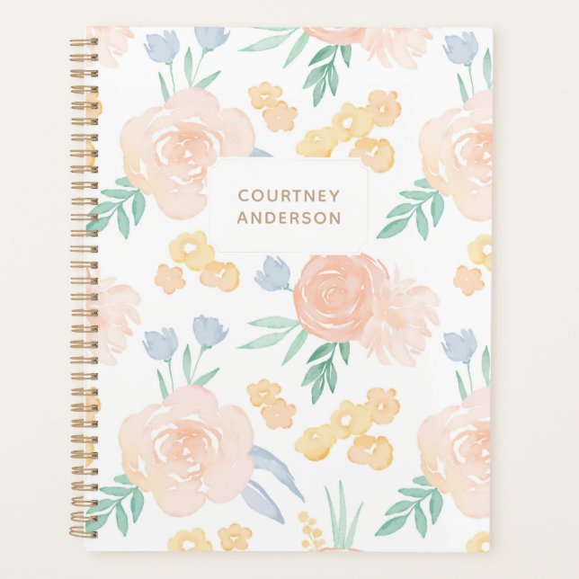 Pink Watercolor Floral Personalised Planner (Front)