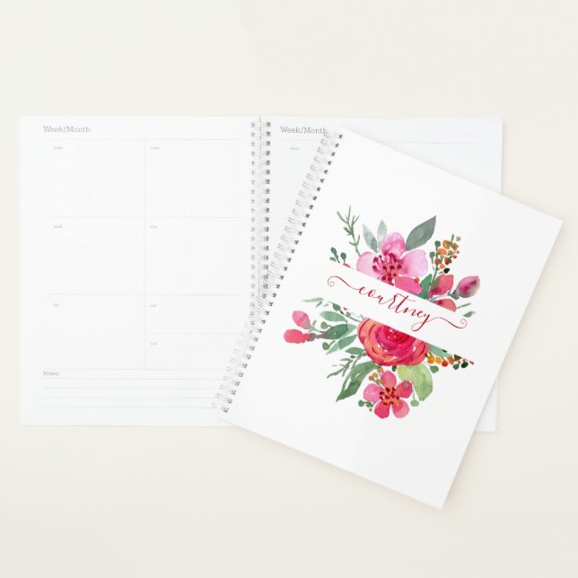 Pink watercolor floral personalised   planner (Display)