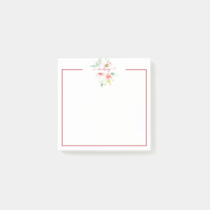 Pink watercolor floral personalised post-it notes