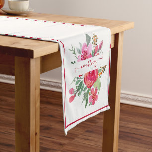 Pink watercolor floral personalised short table ru short table runner