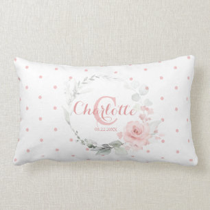 Pink Watercolor Floral Polka Dots Girl Nursery Lumbar Cushion