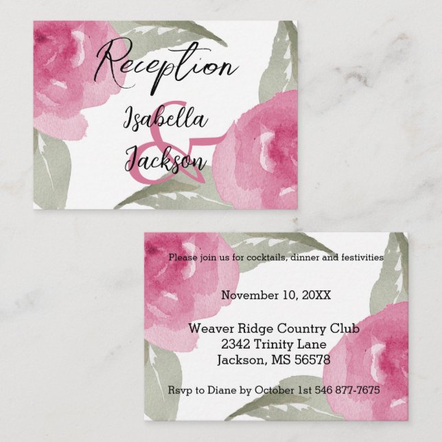 Pink Watercolor Floral - Reception  Enclosure Card (Front/Back)