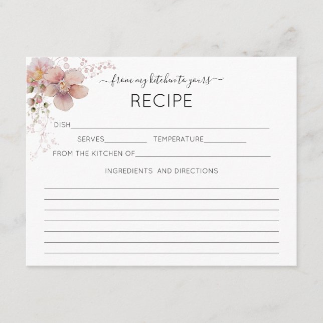 Pink Watercolor Floral Recipe Card (Front)