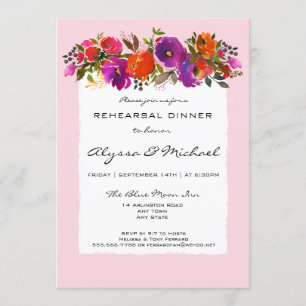 Pink Watercolor Floral Rehearsal Dinner Invitation