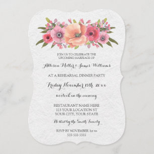 Pink Watercolor Floral Rehearsal Dinner Party Invitation