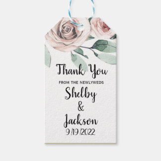 Pink Watercolor Floral Rose Gold Wedding Favour Gift Tags