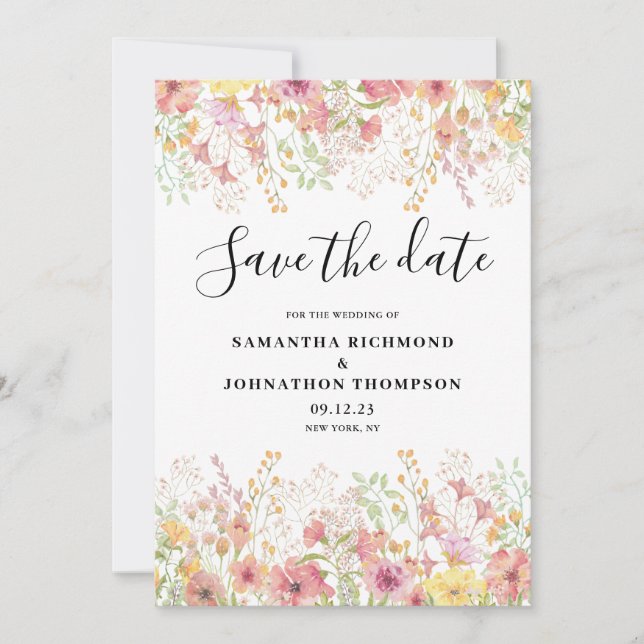 Pink Watercolor Floral  Save The Date (Front)