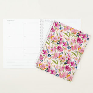 Pink Watercolor Floral Shabby Chic Pattern Planner