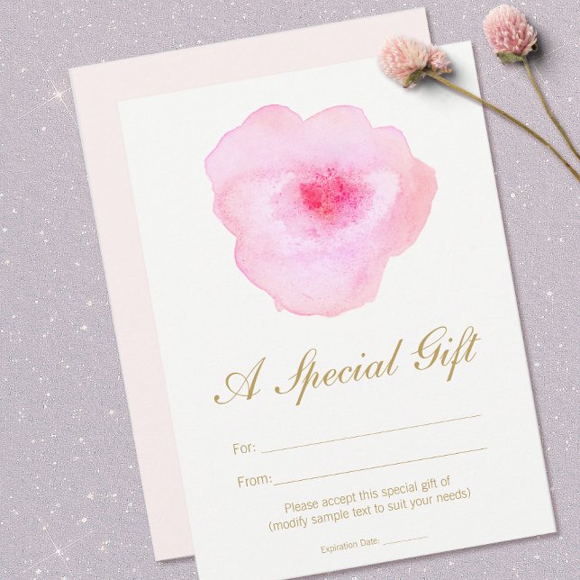 Pink Watercolor Floral Spa Salon Gift Certificate (Creator Uploaded)