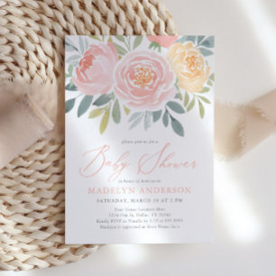 Pink Watercolor Floral Spring Baby Shower Invitation