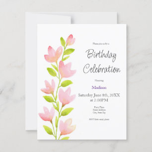 Pink Watercolor Floral Stem Invitation