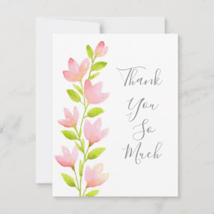 Pink Watercolor Floral Stem Thank You Card