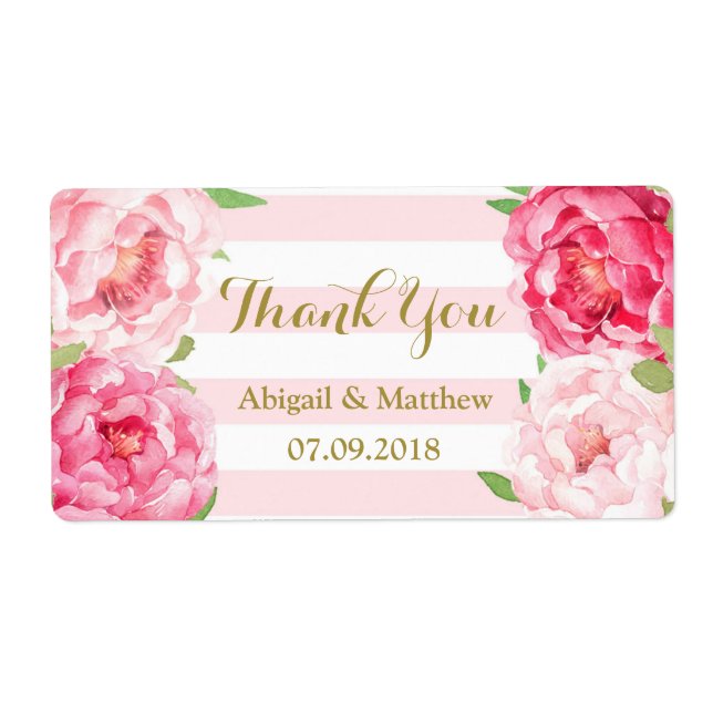 Pink Watercolor Floral Stripes Wedding Labels (Front)