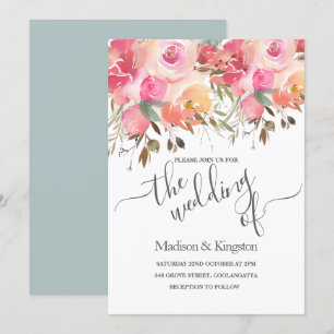 Pink Watercolor Floral Summer  Wedding Invitation