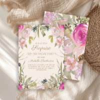 Pink Watercolor Floral Surprise 70th Birthday