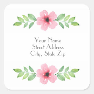 Pink Watercolor Floral Swag Square Sticker