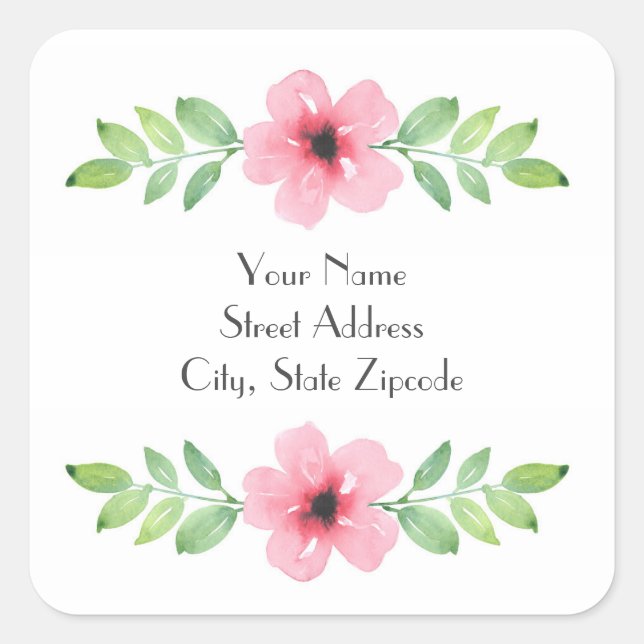 'Pink Watercolor Floral Swag'Label Square Sticker (Front)