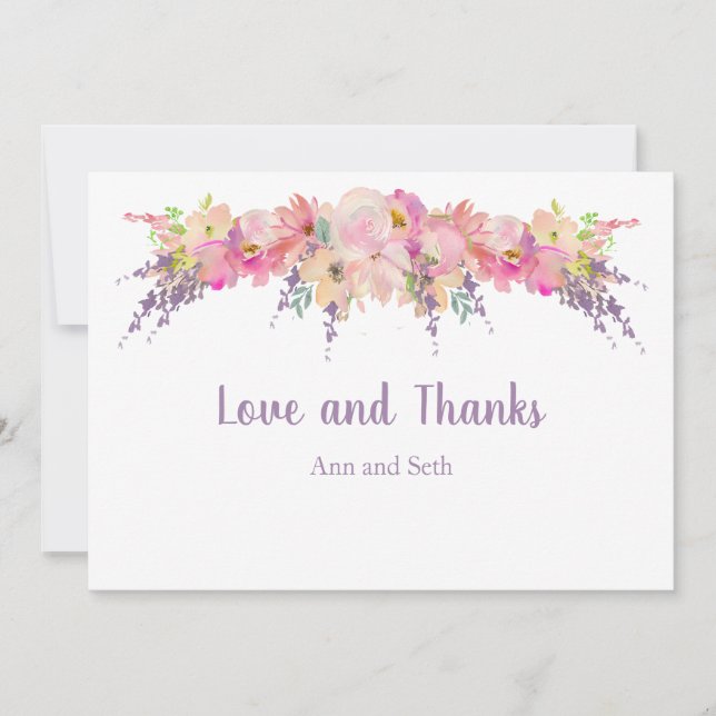 Pink Watercolor Floral Thank You Card (Front)