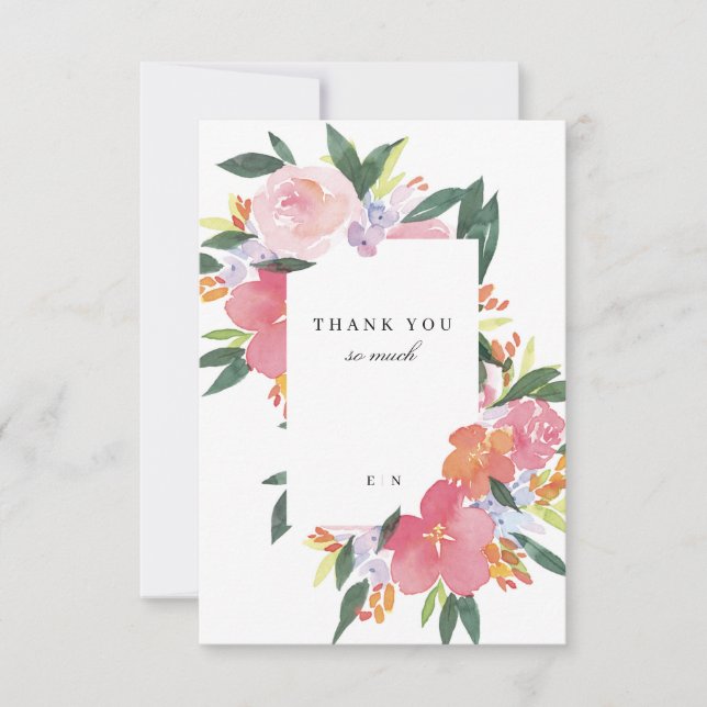 Pink Watercolor Floral Thank You Card (Front)