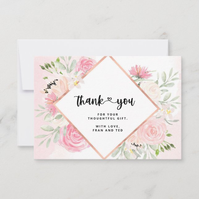 Pink Watercolor Floral Thank You Card (Front)