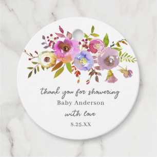 Pink watercolor floral thank you favour tag