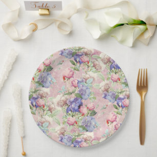 Pink Watercolor Floral Vintage  Paper Plate
