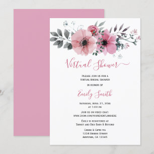 Pink Watercolor Floral   Virtual Bridal Shower Invitation