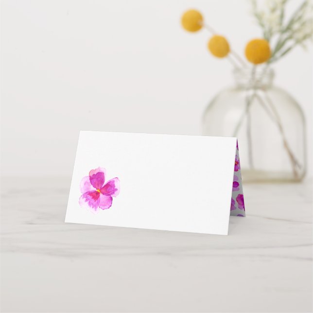 Pink watercolor floral wedding event place cards (Front)