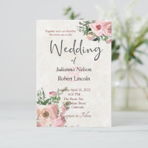 Pink watercolor floral wedding invitation