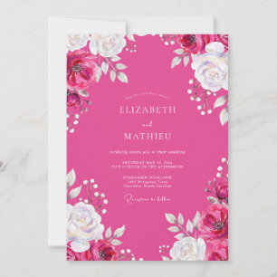 Pink Watercolor Floral Wedding Invitation