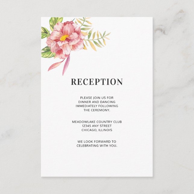 Pink Watercolor Floral | Wedding Reception Enclosure Card (Front)