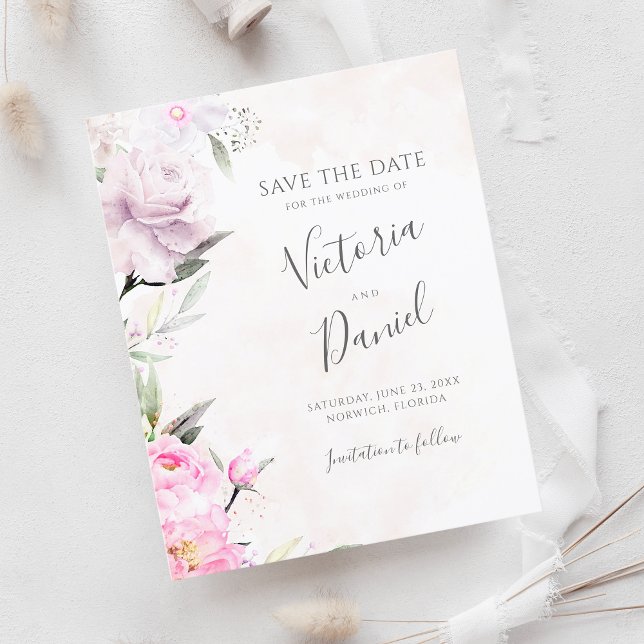Pink Watercolor Floral Wedding Save The Date (Creator Uploaded)