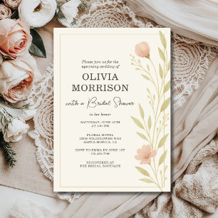 Pink Watercolor Floral Wildflower Bridal Shower Invitation