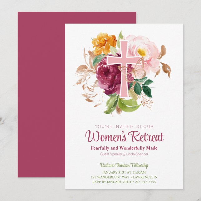 Pink Watercolor Floral Women's Church Retreat Invitation (Front/Back)
