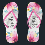 Pink Watercolor Floral Wood Look Rustic Honeymoon Flip Flops<br><div class="desc">Pink Watercolor Floral Wood Look Rustic Honeymoon Flip Flop.</div>