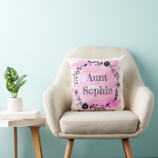 Pink Watercolor Floral Wreath Aunt Cushion