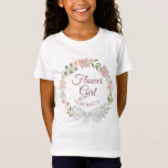 Pink Watercolor Floral Wreath Wedding Flower Girl T-Shirt<br><div class="desc">This cute t-shirt is designed as a gift or favour for your wedding flower girl. The design features a wreath of hand painted watercolor roses and blossoms in shades of blush pink and mauve with script text reading "Flower Girl" and a place for her name. Perfect way to thank her...</div>