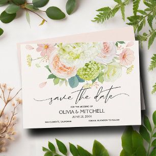 Pink Watercolor Florals Wedding Save The Date