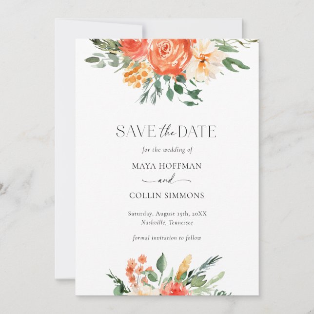 Pink Watercolor Florals Wedding Save the Date (Front)