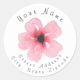 'Pink Watercolor Flower' Address Label