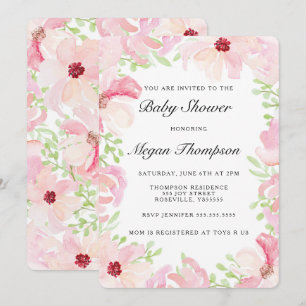 Pink Watercolor Flower Baby Shower Invitation